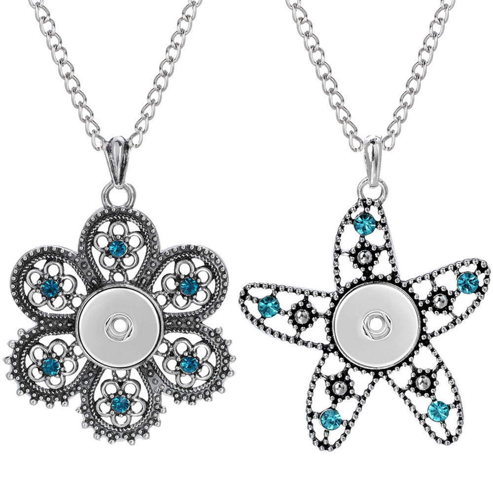 Newest Snap Jewelry Necklaces Crystal Rhinestone Flower Starfish 18mm Snap Button Necklace for Women Snap Pendant Necklace