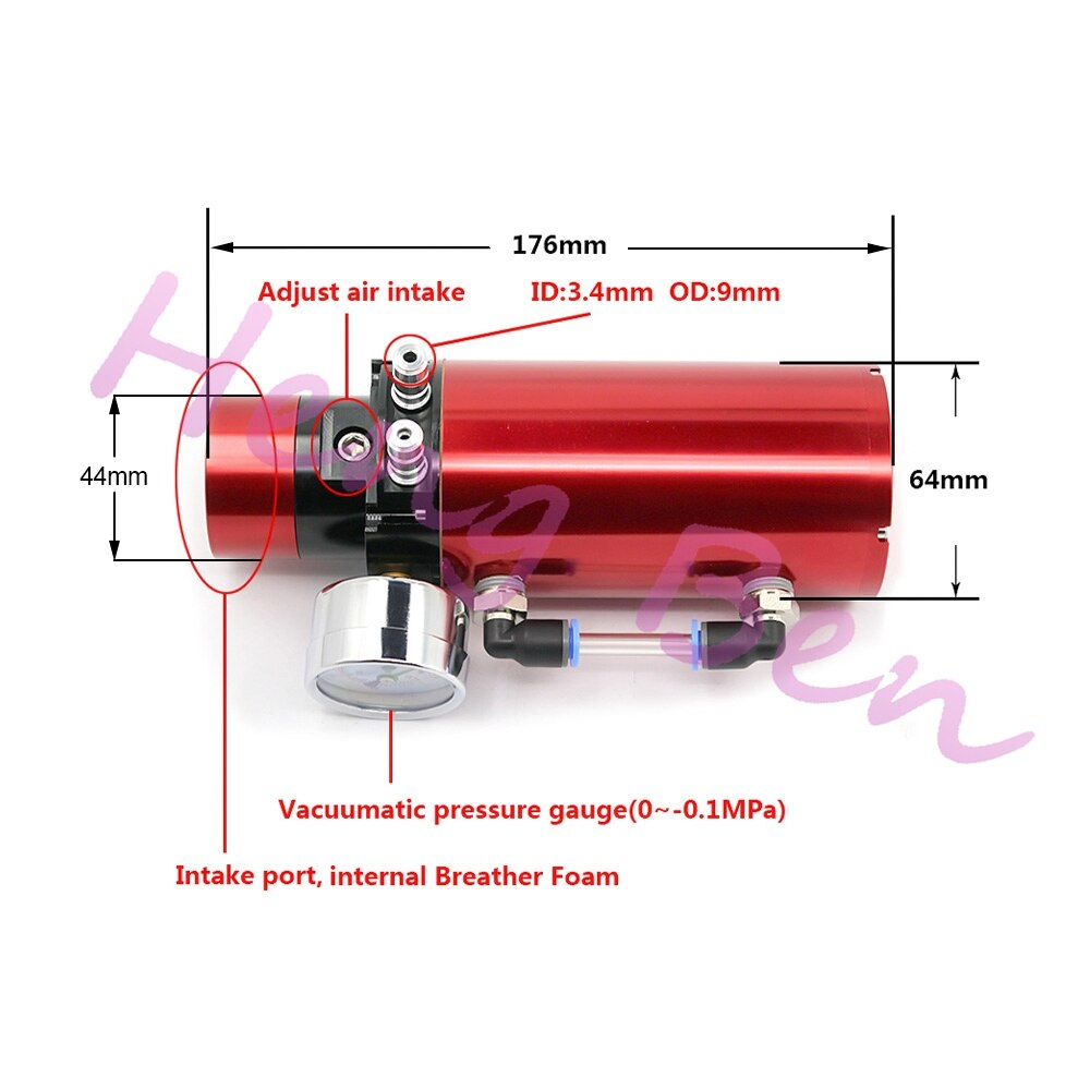 ALUMINUM ENGINE OIL CATCH RESERVOIR BREATHER TANK CAN+VACUUM PRESSURE GAUGE Oil Catch Tank Oil Catch can