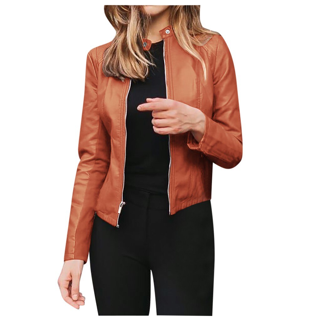Women Blazer Formal zipper Jacket Women Long Sleeve Open Front Short Cardigan Casual Suit Blazer Coat Top#G40: Orange / S