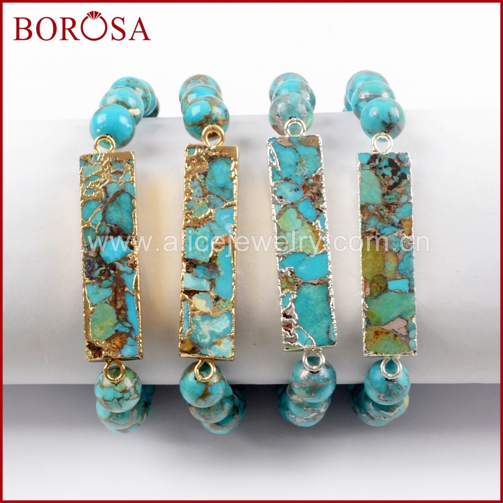 Borosa måke rektangel kobber turkis armbånd med 8mm turkis perler håndlaget armbånd til kvinner edelstener armbånd  g1651