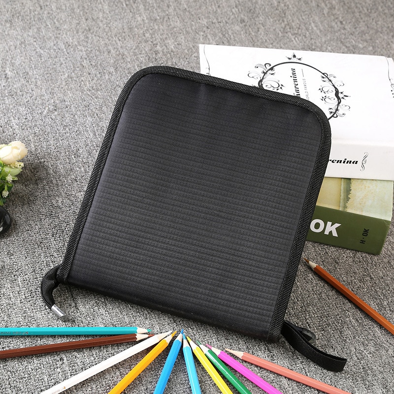 Large Black Pencil Case 36/48/72/120 Holes Folding Stationery Storage Art Markers Painting Pencil Box Bags School Office