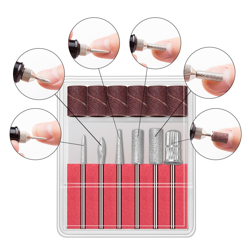 1 Kit électrique de Machine de perceuse à ongles électrique stylo d'art d'ongle 6 Bits perceuse tampon de ponçage lime à ongles Kit d'équipement d'art d'ongle