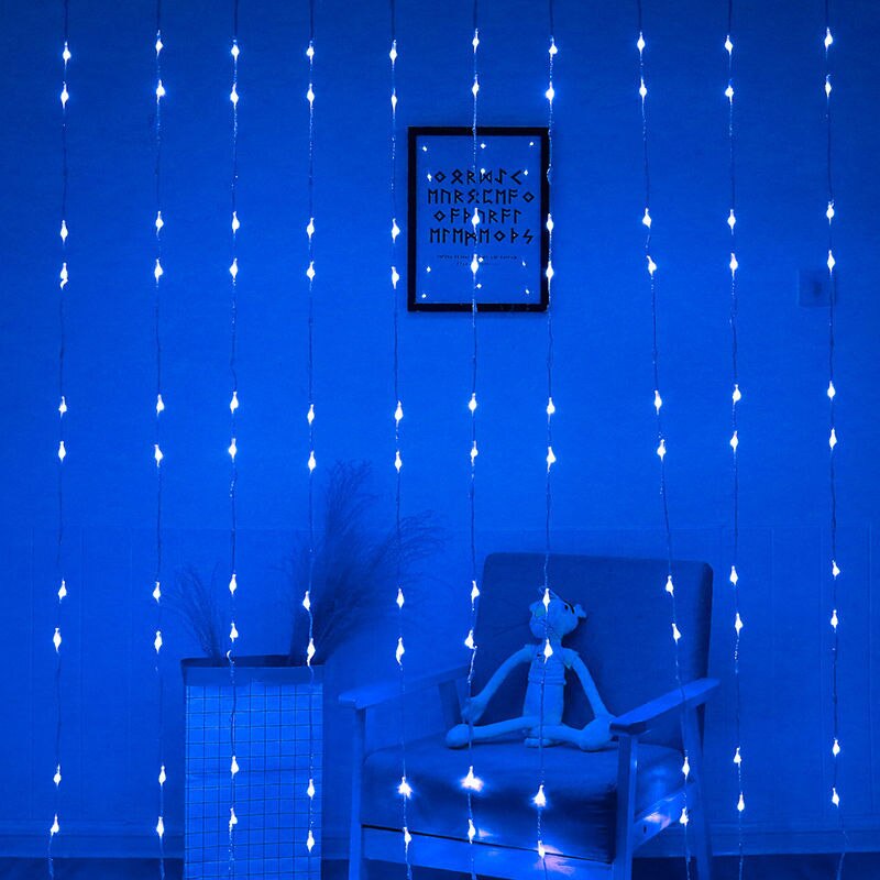 3 x 2m led vesiputous merkkijono valot verho jääpuikko valo häät joulujuhla sisustus valot seppele: Sininen