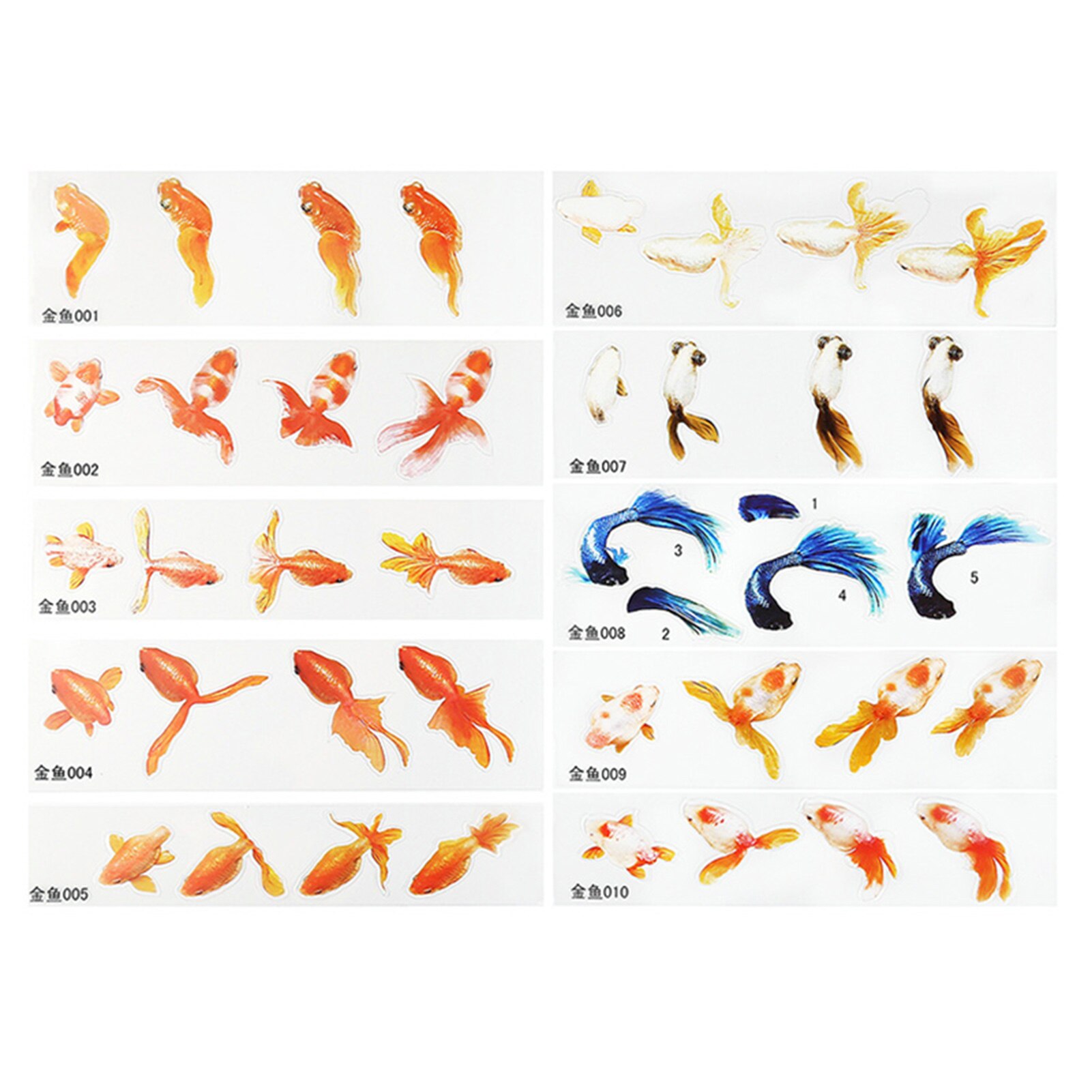 Pinturas de resina 3D para manualidades, pegatinas de pequeños peces dorados para artesanía de resina epoxi JS22, 10 Uds.: Default Title