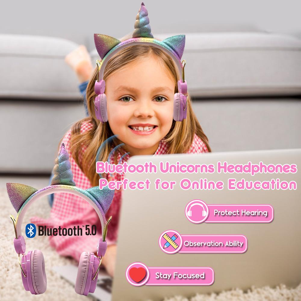 Verbeterde Unicorns Bluetooth Hoofdtelefoon Opvouwbaar Muziek Stereo Oortelefoon Met Microfoon Voor Handsfree Online Onderwijs