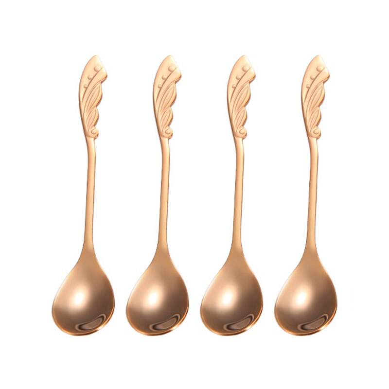 4 Pcs/Lot Mini Spoon Set 12 Cm Tiny Coffee Spoons 304 Stainless Steel Rose Wing-shaped Serving Dessert Spoon Set: Rose Gold 4 Pcs