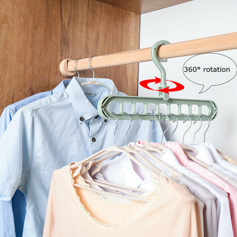 9 Holes Multi-fuction Wonder Closet Space Saver Organizer Rotatable Plain Colour Clothing Storage Magic Hanger