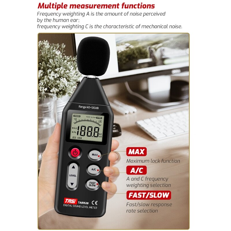 TA8152B Digital Sound Level Meter Noise Meter 40-130dB Usb Data Verbinding Lcd-scherm Tester Volume Decibel Meten
