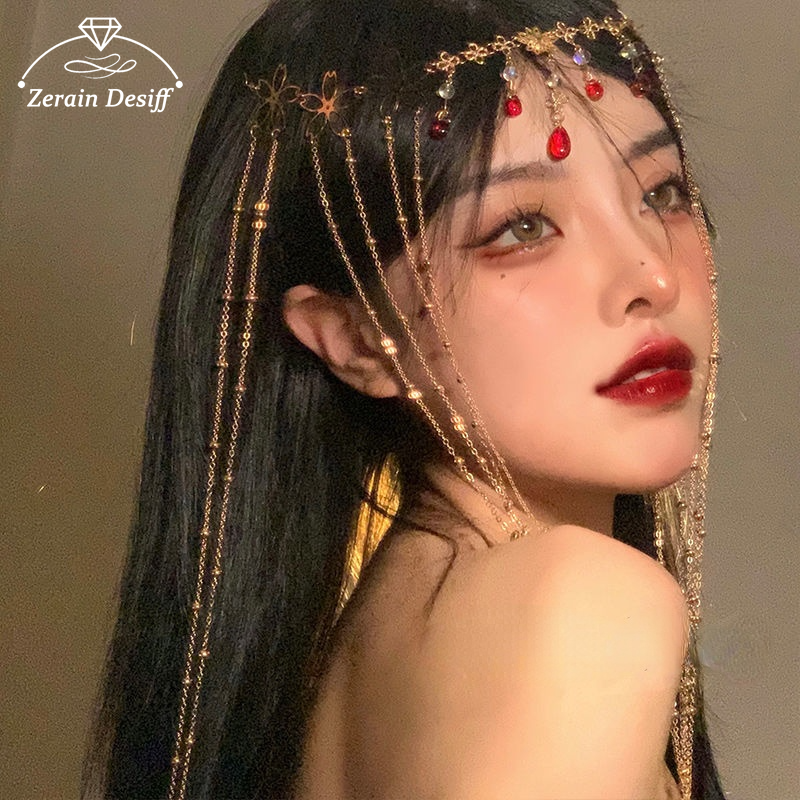 Adornos para el pelo de hadas para mujer, cadena para la frente, cortina facial, tocado de Halloween de hadas de lujo Retro, accesorios para el cabello, diadema de cristal