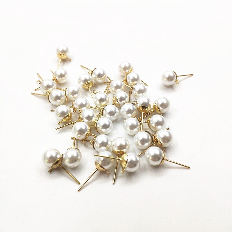 ! 6/8mm 200pcs Round Shape Imitation pearls earrings stud for earrings/earrings accessories/Earring parts DIY: gold color / 6MM