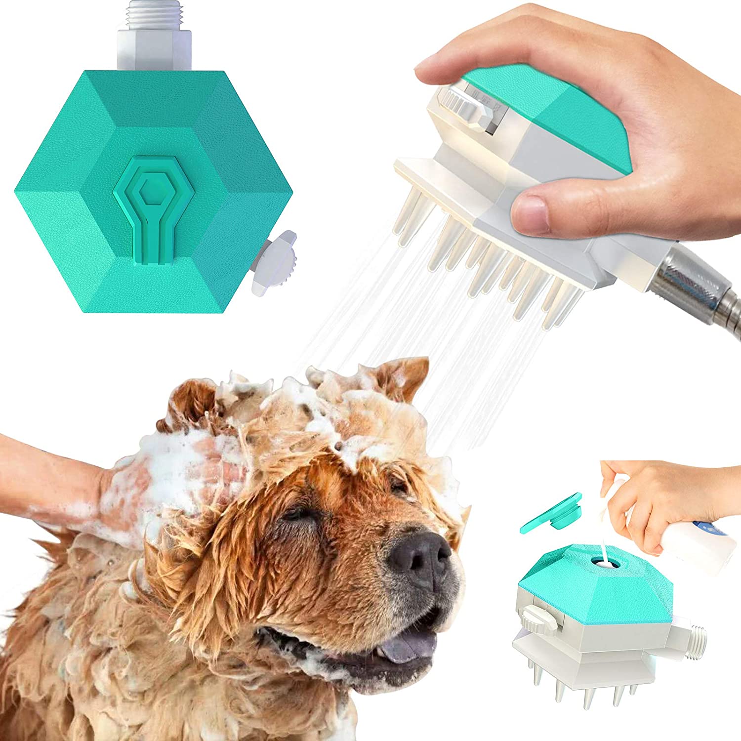 Brosse de bain 3 en 1 pour chien, pommeau de douche, pulvérisateur, distributeur de shampoing et de Gel douche, accessoire de toilettage pour chiens et chats