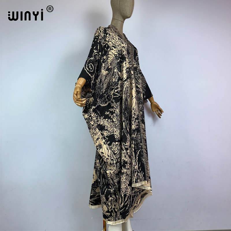 WINYI Winter print cloak poncho Luxury Long Loose OverCoat Thick Warm Female long down coat for women abrigo mujer