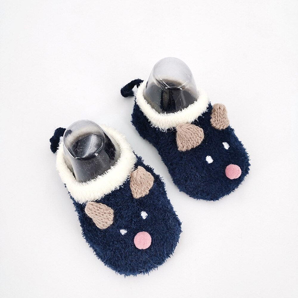 Lovely Baby Socks Solid Coral Fleece Wniter Sock Anti-slip Floor Wear Infant Leg Warmers Cartoon Animal Baby Girl Socks Toy: navy blue