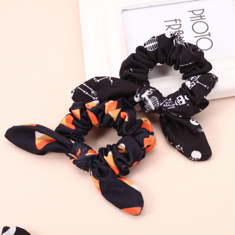 2PK Halloween Spooky Scrunchies Haaraccessoires Voor Vrouwen Meisje Schedel Elastische Hair Tie Paardenstaart Houder Rubber Haarband