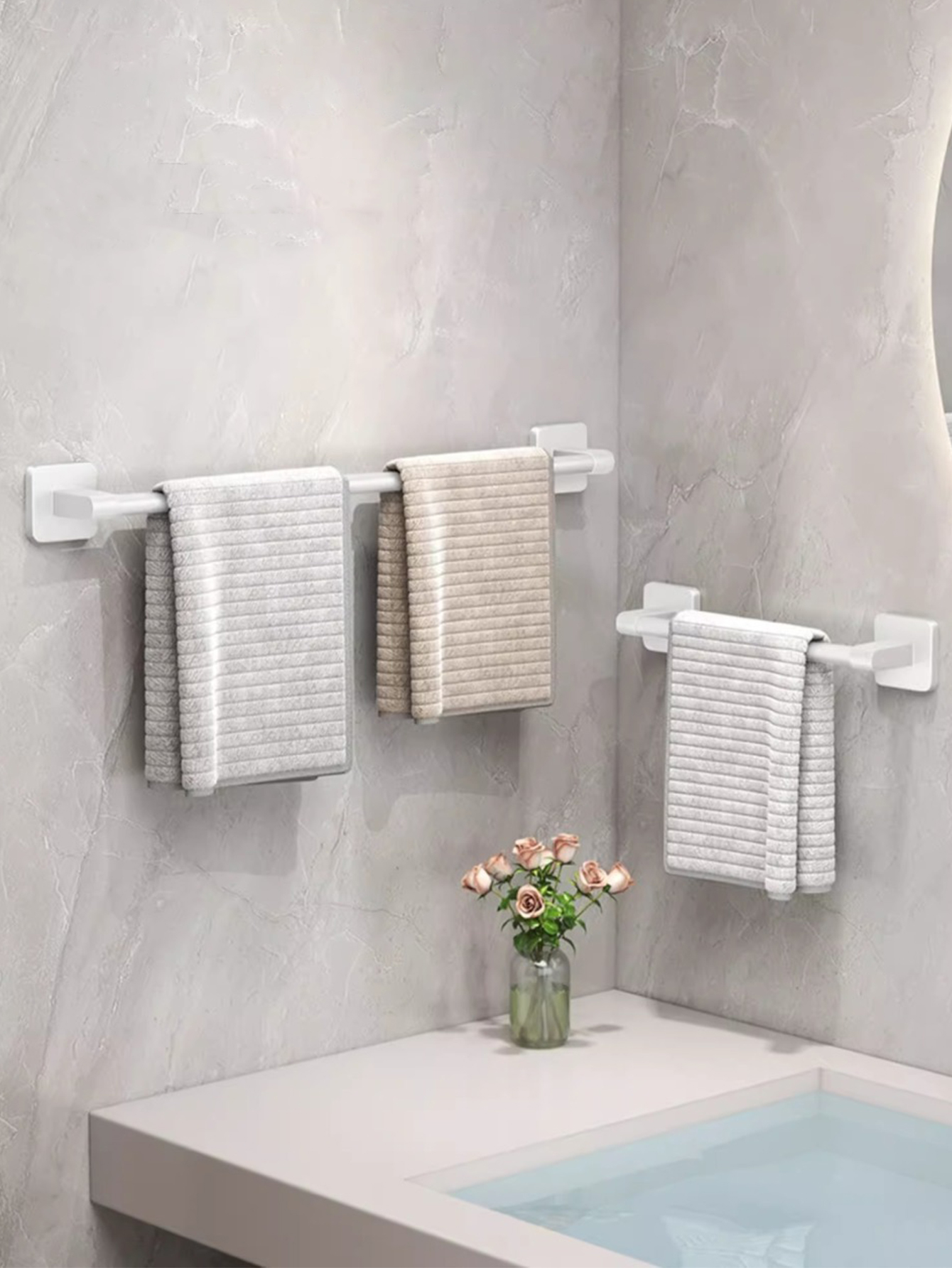 Badkamer Handdoekenrek Aan De Muur, Zwarte Handdoekstang Met Aluminium En Handdoekhouder, Douche-En Badhanddoekrekken
