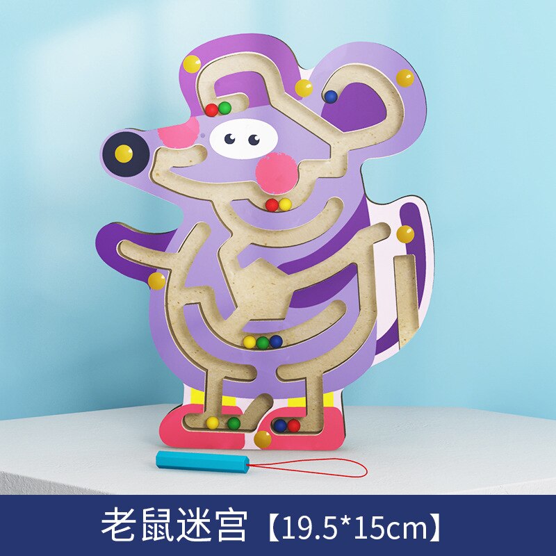 Wooden Maze Toy - Cartoon Animal Magnetic Pen Track - Early Education Learning: MWZ Mouse