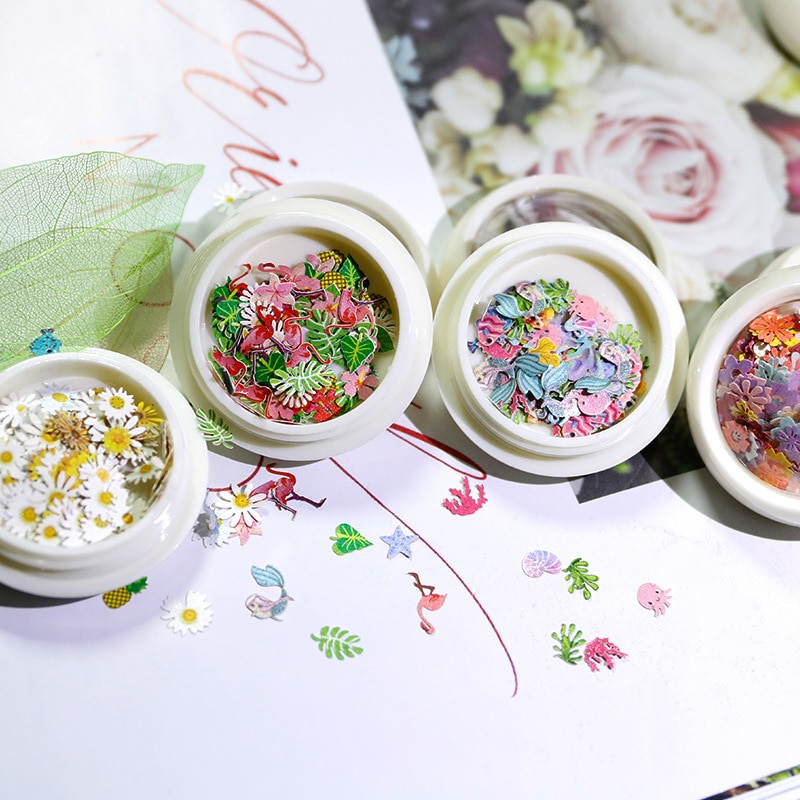 Neglekunst dekorationer negletilbehør tusindfryd blomster og blade blandet neglepasta ultra tynd neglefiner 3 dnail art 1 æske