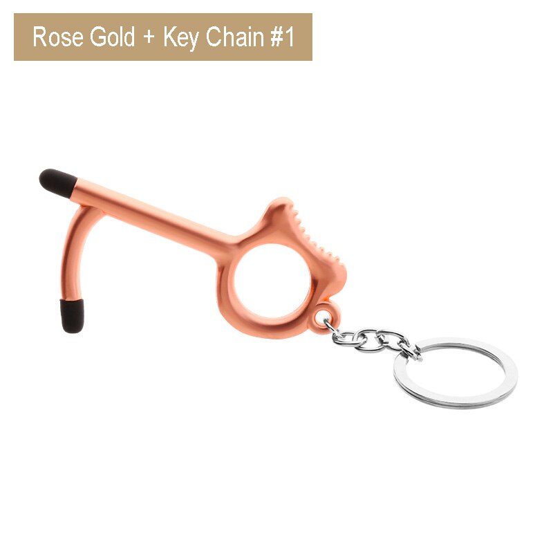 10 stuks/partij edc deuropener hygiëne hand antimicrobiële touchscreen stylus pers lift gereedschap deurgreep sleutelhanger: Roségouden sleutelhanger 1
