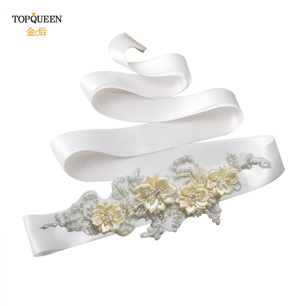 TOPQUEEN-cinturones de abalorios hechos a mano para novias, cinturón embellecedor de noche, cinturones de lujo, accesorios para vestidos de boda, S346: white