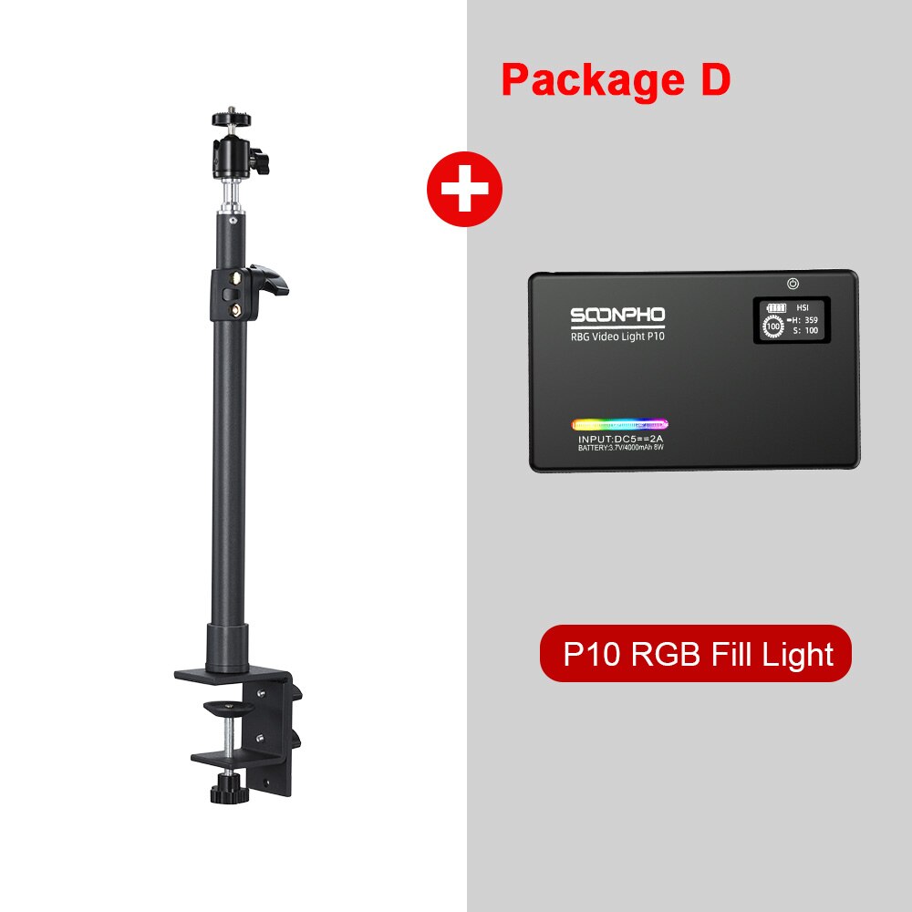 Desktop C-clamp Light Stand with 360 Rotatable Ball Head 1/4 inch Screw, Adjustable Aluminum Holder for Ring Light Camera Video