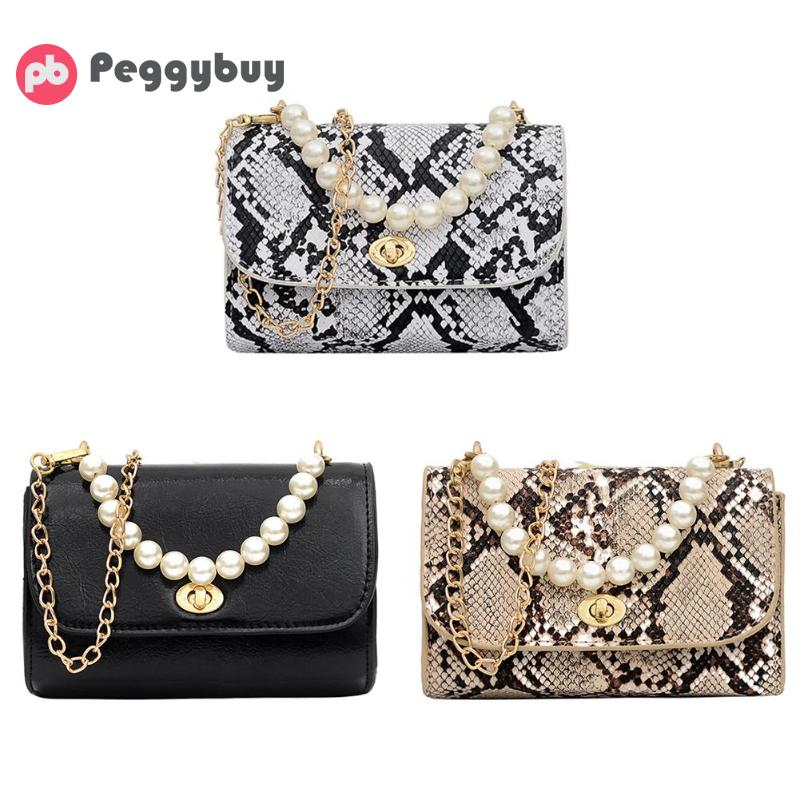 Bolsos de para mujer con estampado de serpiente y perlas para mujer bolsos de bandolera de cuero de PU Casual