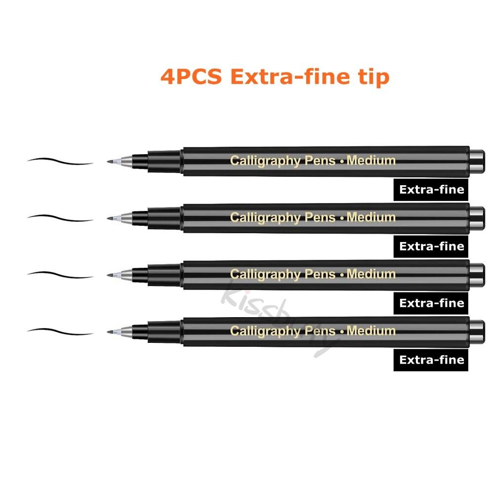 4/6 Stks/set Kalligrafie Pen Brush Pennen Hand Belettering Pennen Extra Fijne Borstel Art Marker Schrijven Tekening Schoolbenodigdheden briefpapier: Extra fine set-4pcs