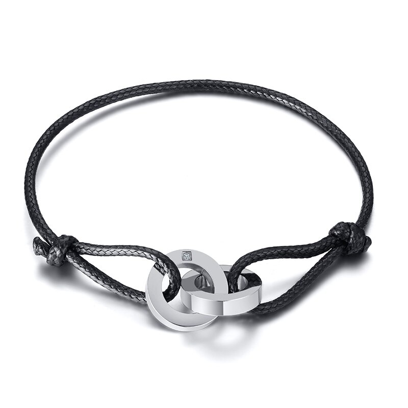 Dubbele Grijpende Heren Armband Enkelband In Zwart Koord Armband Cadeau Voor Vriendje: SILVER