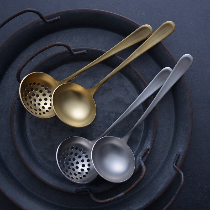De acero inoxidable 304 estofado ranurado sopa salsa colador de cazo esfuerzo cuchara servir espumadera de cocina utensilios de cocina