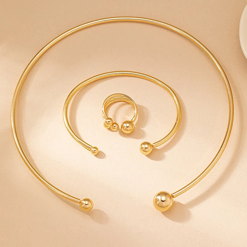 Zestaw biżuterii dla kobiet gładkie otwarcie minimalistyczny pierścionek bransoletka naszyjnik moda geometryczna impreza prezent świąteczny DS012