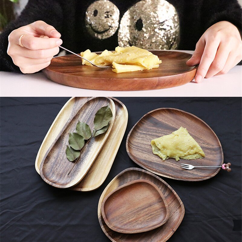 Køkkenservice sæt træ uregelmæssig oval massivt træ pande tallerken frugtfade underkop tebakke dessert middagstallerkener porcelæn