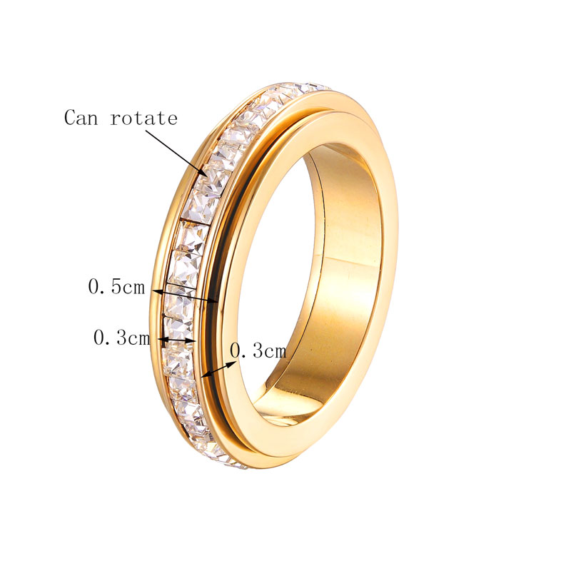 Anxiety Ring Single Row Rotary Ring Thermogenic Moissanite Spinner Ring Steel Rings Anti-stress Rings Rotate Rings Jewelry
