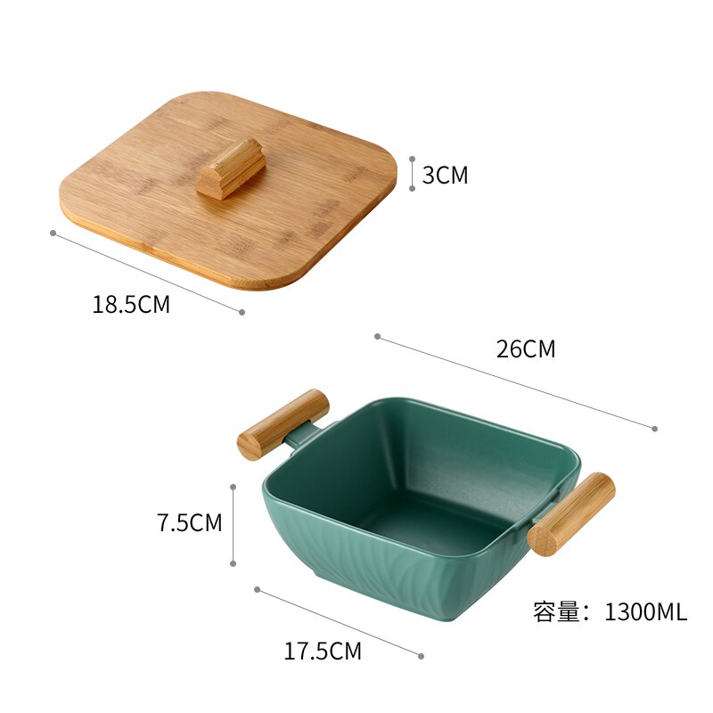 Nordic ceramic dish kitchen salad fruit plate with lid large capacity ceramic dish storage tray 1300ml deep dish: A-2