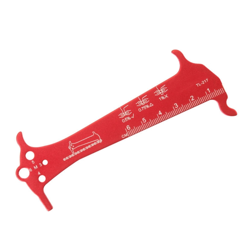 Indicadores desgaste cadena bicicleta carretera, regla medición, herramienta reparación cadena: Rojo