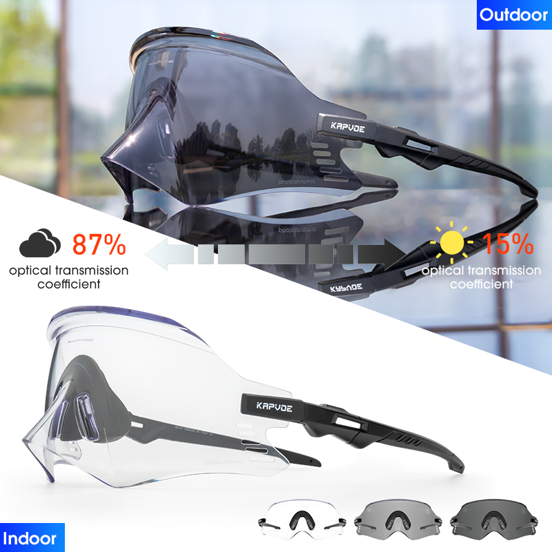 Kapvoe-Photochromic Sports Sunglasses for Man Road MTB Bicycle Glasses Riding Goggle Sports Eyewear Bike Women Cycling Glasses: WHITE