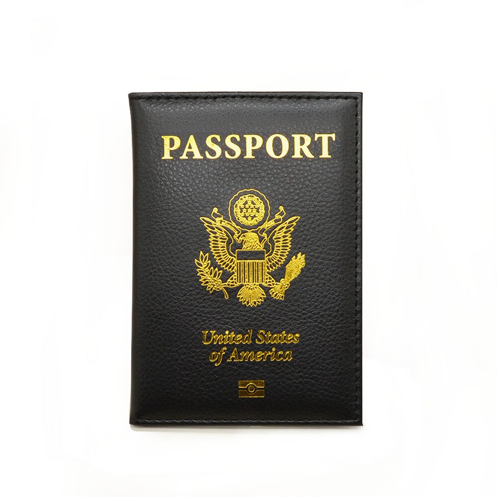 Pu leather USA Passport Cover Women Soft Leather Passaporte Case Travel wallet Passport Holder Document Organizer: Black