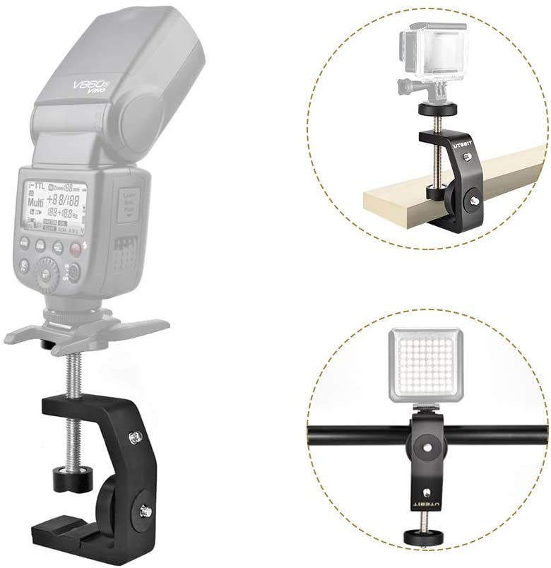 C Clamp with 1/4" Screw Adjustable Camera Mount Clamps Bracket Max. 2.36 Inch High for Photo Studio Photography DSLR Video Light