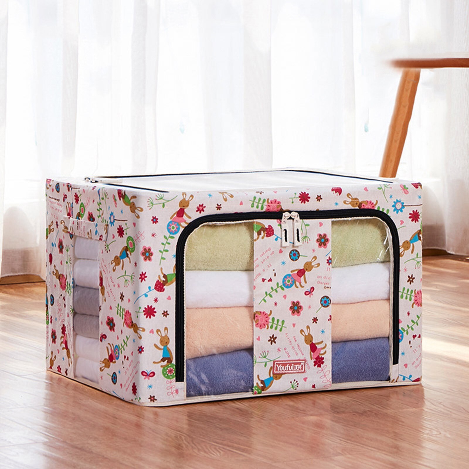 40# Foldable Storage Box Large-capacity Rectangular Organization Linen Fabric With Zipper Moisture-proof Toys Quilt Storage Box: A