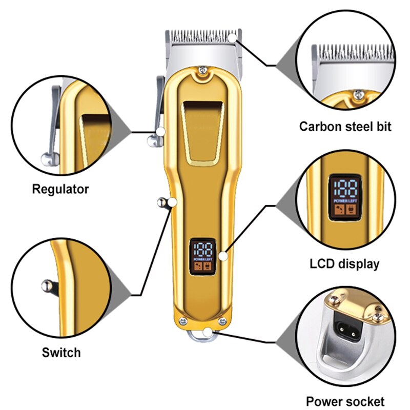 Original all metal powerful rechargeable LCD display hair clipper electric beard trimmer for men hair trimmer machine haircut