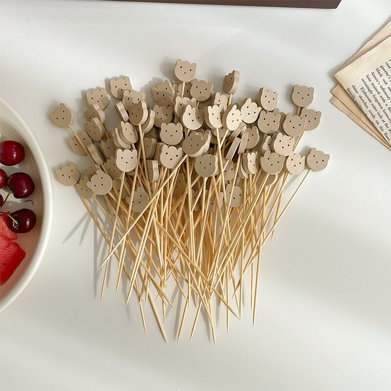 100PCS Cocktail Sticks Cute Toothpicks Fruit Food Picks For Kids Salad Dessert Sandwich Buffet Decorative Stick Kitchen Tools