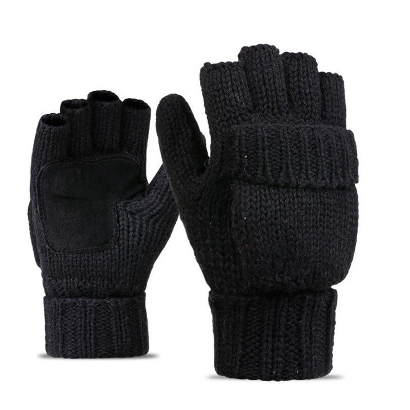 Unisex Plus Dikke Mannelijke Vingerloze Handschoenen Mannen Wol Winter Warm Blootgesteld Vinger Wanten Gebreide Warme Flip Half Vinger Handschoenen