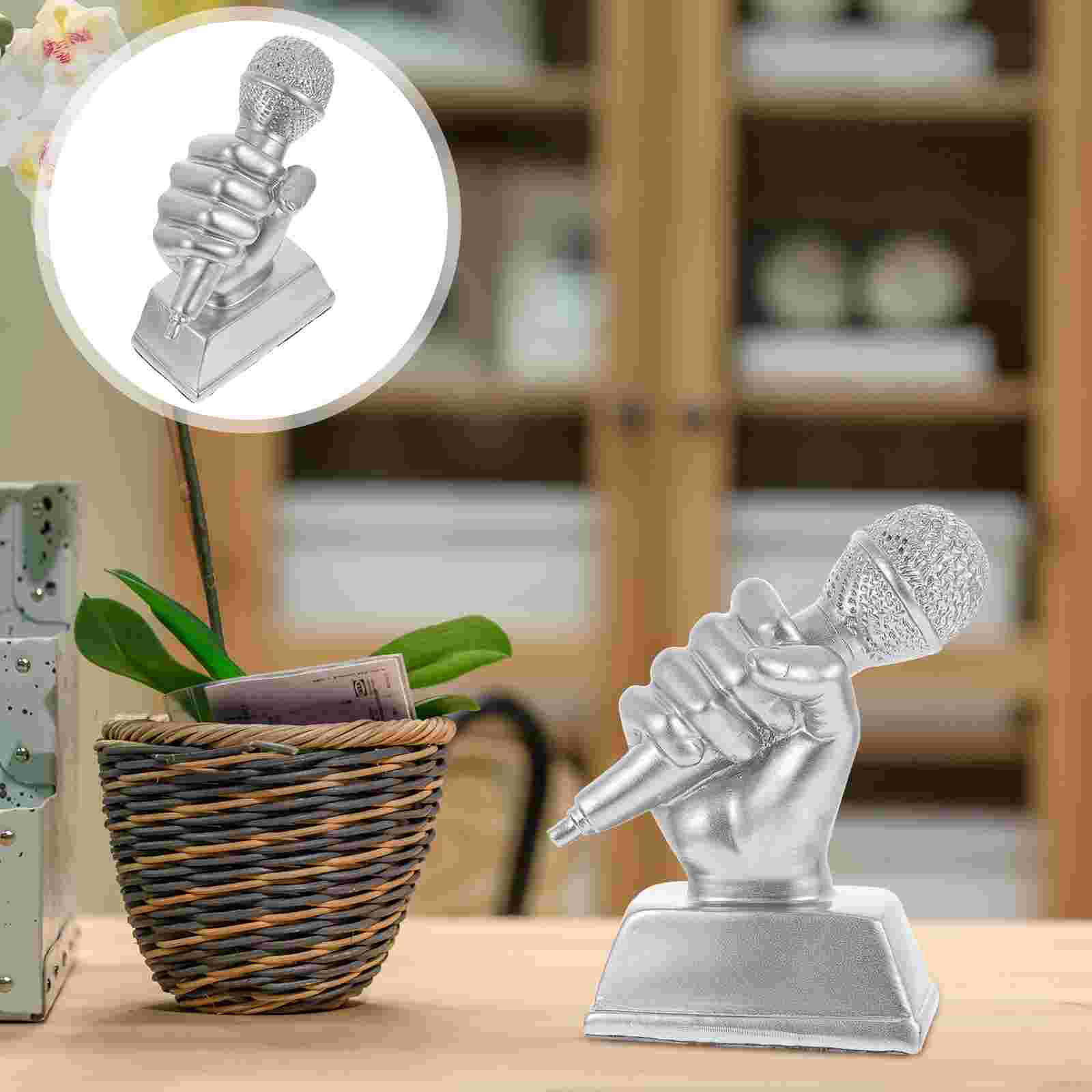 Microphone Trophy Adornment Singing Competition Award Children Musical Trophy: Silver