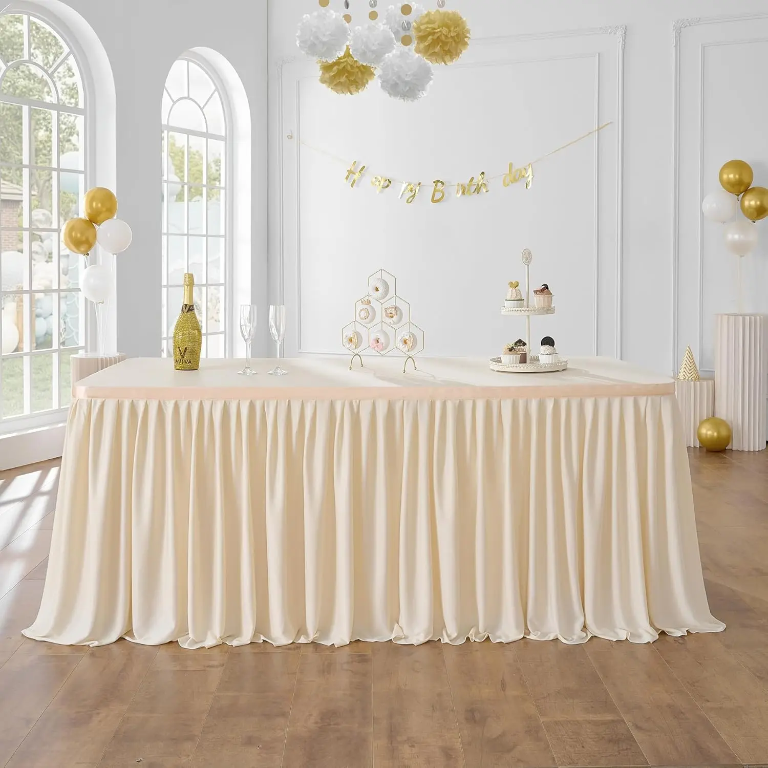 Tischröcke für rechteckige Tische, Rüschen-Tischdecke für Hochzeit, Geburtstag, Party, Baby, Brautparty, Bankett, Tischdekoration