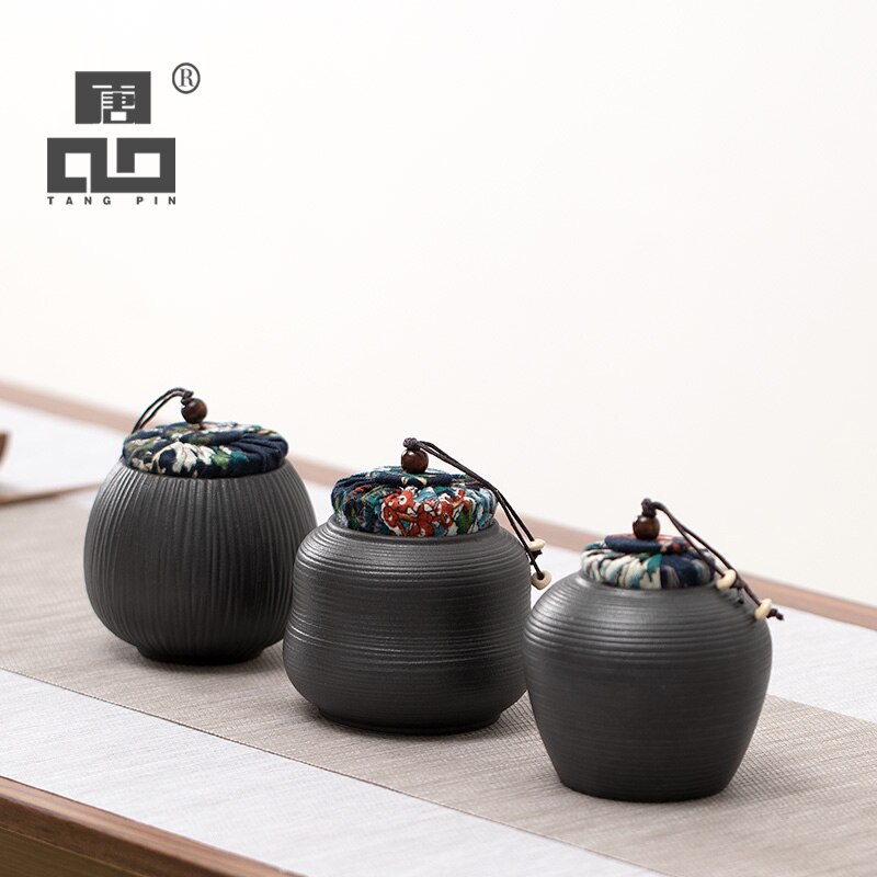 TANGPIN ceramic tea caddies black vintage tea canister chinese kungfu tea accessories