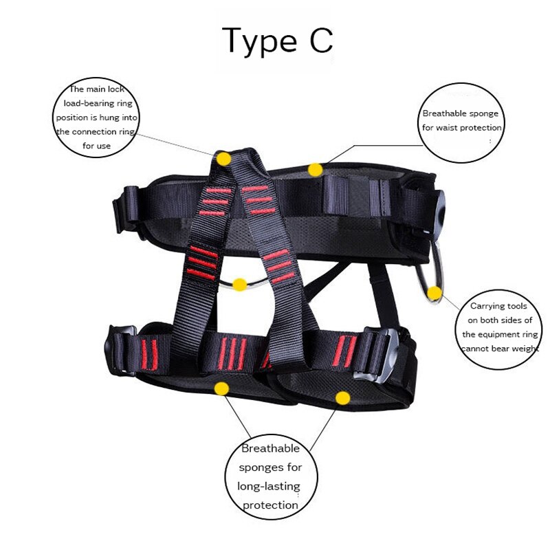 Working Aloft Thickness Climbing Rock Harness Adjustable Half Body Protection Belt Climbing Harness Waistband: C