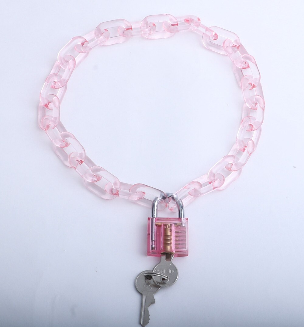 FishSheep Felsen Acryl Klar Sperren Anhänger Halskette Für Frauen Rosa Harz Schloss Lange transparent Kette Halsband Halskette Schmuck: Rosa wie Foto