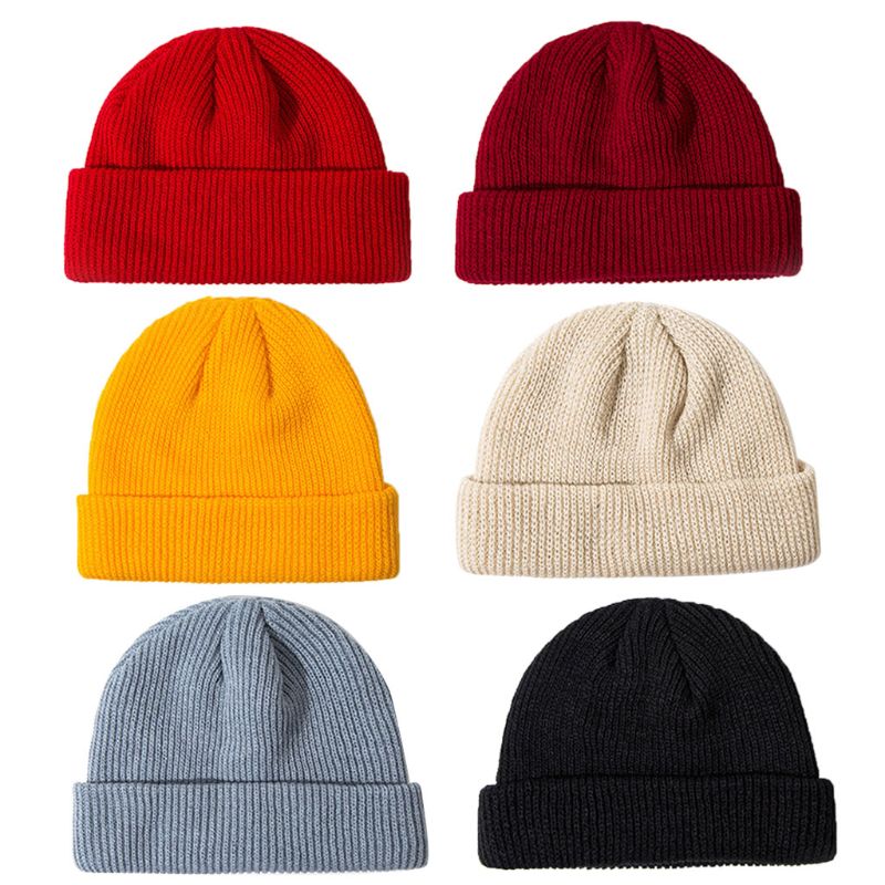 Gorro de punto acanalado con puños para mujer, gorro de melón corto Unisex de punto acanalado de Color sólido, gorro holgado Retro de esquí, gorro de pescador Docker