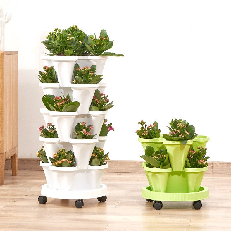 Stackable Flower Tower Strawberry Planter Multi-Layer Combination Vertical Planter Three Petal for Strawberry Herb Vegetable Pot