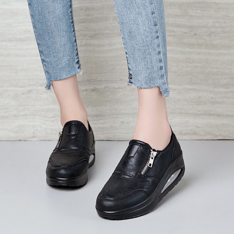 Baskets noires pour femmes, chaussures à bascule d'automne et d'hiver, chaussures de course à pied zq -82