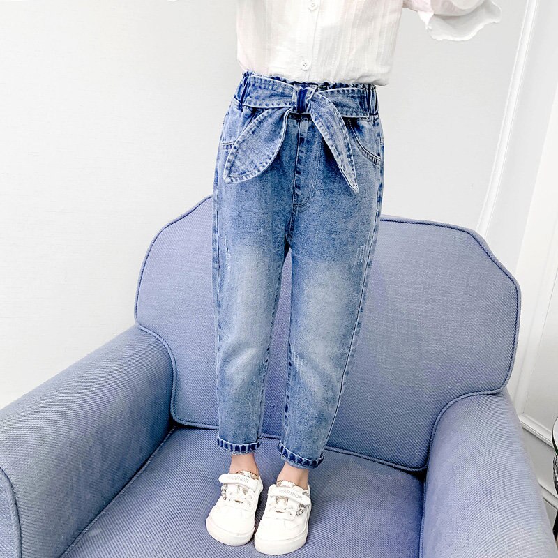 primavera niños Jeans chica sólido Jeans para niñas Bow Girls Jeans pantalones otoño Casual Niñas Ropa 6 8 10 12 13 año: 4
