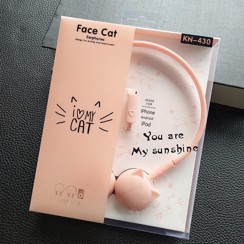 Cute Cat Colored Stereo Pink Headphones Headset Earphones for Samsung Xiaomi Kids Birthday With Retail box: Pink